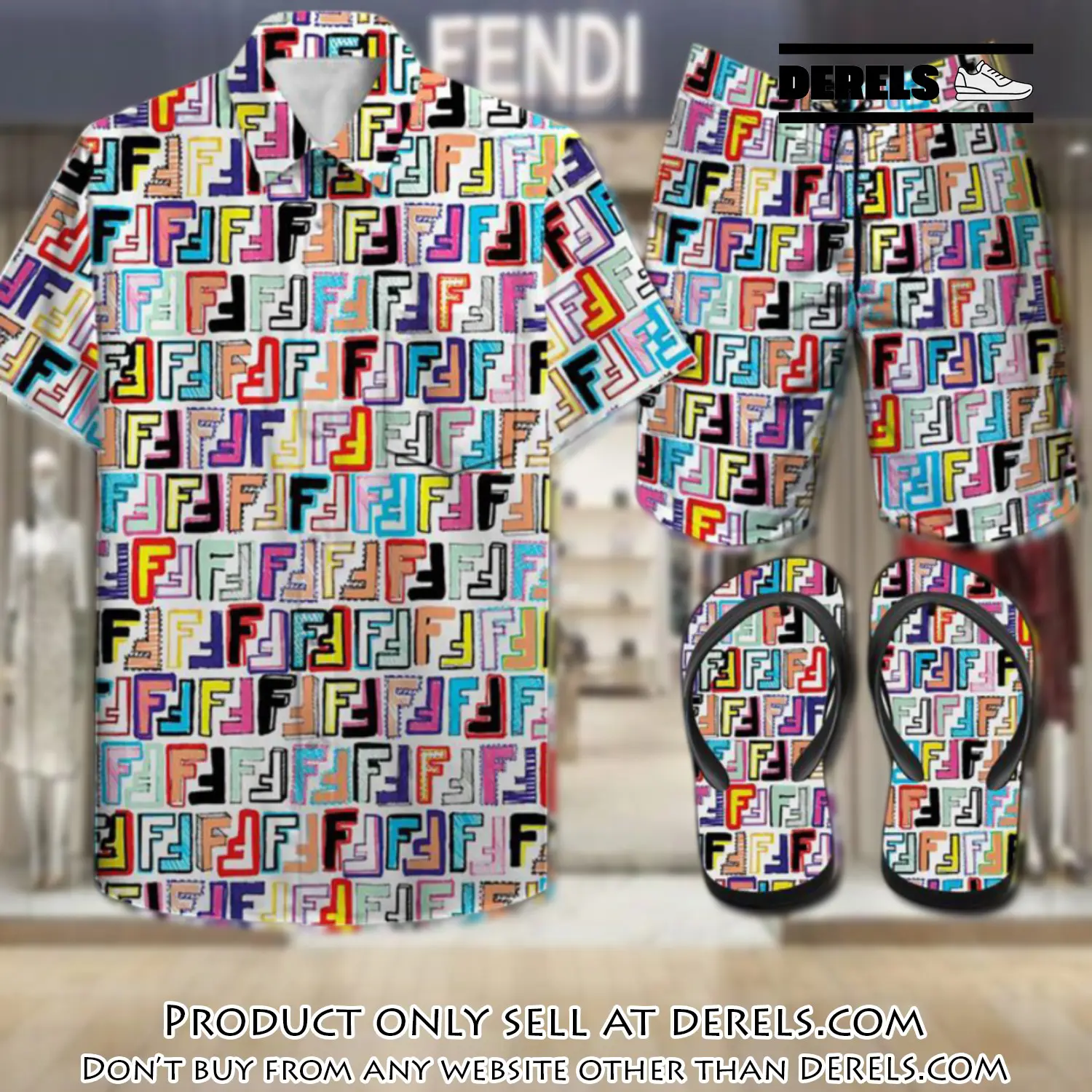 Fendi combo hawaii shirt shorts flip flops luxury brand summer outfit hsf028 dr2516514